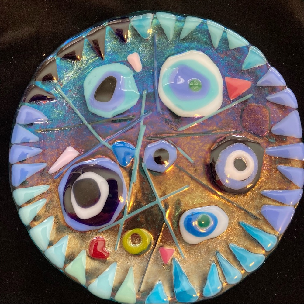 Mermaid Life”Design Glass”A Fused Art Glass  Handmade 8.”Bowl Aquamarine